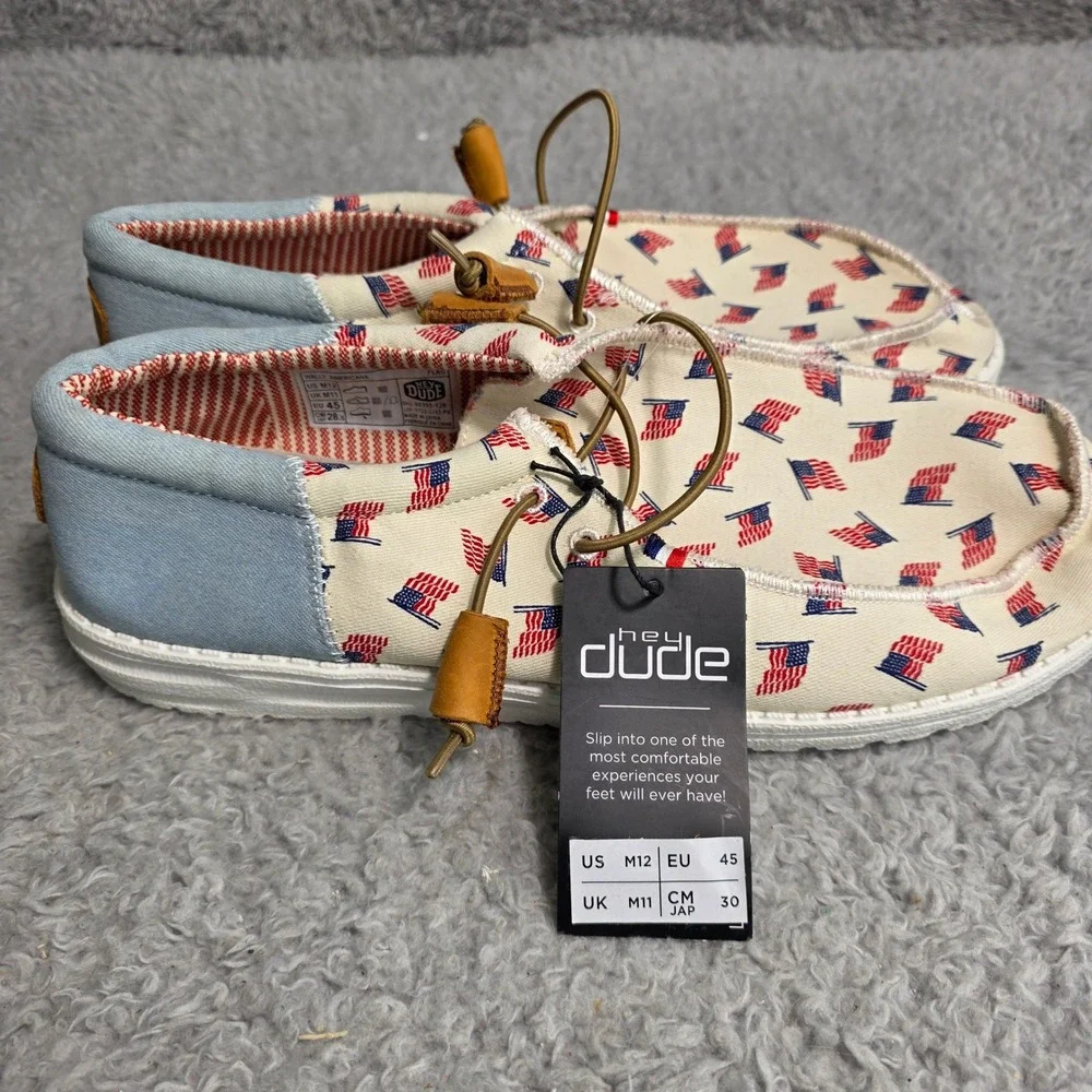 Hey Dude Wally American Flag Canvas Shoes Men's‎ Size 12 M Patriotic NWT